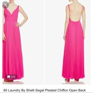 Laundry by Shelli Segal Pleated Chiffon Open Back Dress